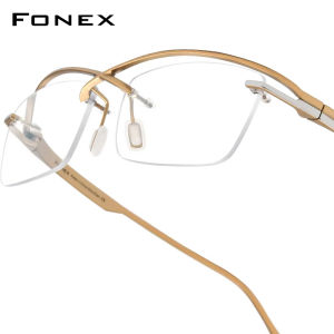 FONEX Titanium Glasses Frame Men Brand Design Semi-Rimless Square Eyeglasses Business Half-Rim Japanese High-Quality Ultralight Custom Optical Eyewear 85756