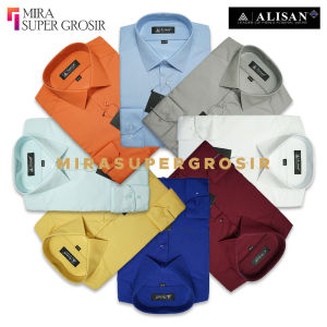 ALISAN KEMEJA KANTOR FORMAL POLOS PRIA LENGAN PANJANG REGULER WARNA HITAM PUTIH ABU SIZE  S M L XL