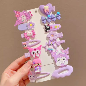 14Pcs Set Lovely Sweet Kuromi Cartoon BB Clips Girls Cute Side Bangs Hairpins Non-slip Hair Clips
