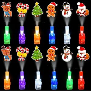 Hlinkey 36 cái/bộ Giáng Sinh Ngón Tay đèn máy chiếu LED phát sáng Nhẫn Đồ Chơi Với ông già Nô En xe trượt tuyết họa tiết bông tuyết Vui Vẻ Đảng Ủng hộ Trẻ Em Xmas Quà Tặng