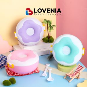 Lovenia Kotak Makan Anak Desain Donat - BPA Free dengan Slot Penyimpanan 3 Sekat Warna Pastel