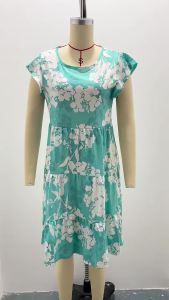 2024 TEMU European and American Foreign Trade Cross-Border Hot Knitted Printed Cake Flounced Sleeve Leisure Dress 2023㏇L0514