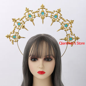 Womens Halo Crown Mary Goddess Headband Goddess Headpiece Peach For Wedding Party Evening Photo Hair Hoop