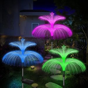 ESFDGL Double Layer Colorful Outdoor Courtyard Solar Light Birthday Gift Fiber Optic Lamp Flowers Lamp Night Light Jellyfish Lamp