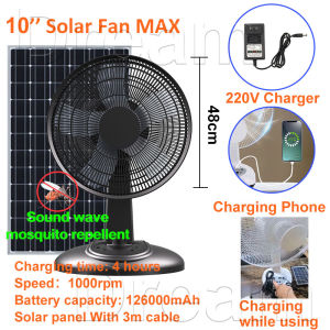 【Sound wave mosquito repellent】 Solar fan Stand or Desk fan wall fan with charger  with solar panel 2 LED lights  121416 inch  Aluminum products outdoorwaterproof IP67 ample power Strong wind force No noise  Used for living room table 30 year warranty