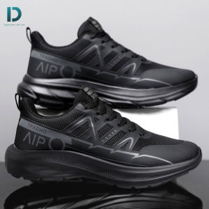 Black Air Sports Running Shoes with Mesh Upper and Cushioned Sole for Fitness Activities