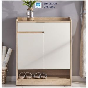 Tủ Giày Gỗ Đơn Giản Thiết Kế 2 Cánh 1 Ngăn Kéo Màu Oak Phối Trắng Thương Hiệu SIB Decor TG28