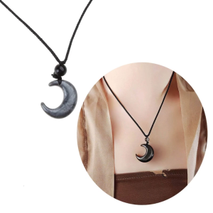 Resin Cat Eye Moon Necklace Black/White Moon Pendant Necklace New Chinese Style Simple Clavicle Chain Women Men