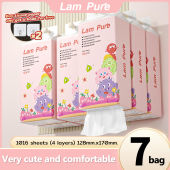 LamPure 7 Packs Cute Monster Hanging Tissue   Air-cushion Face Tissue ，Household Toilet Paper 4-Ply 128mm x 170mm 1016 Sheets 254 Pulls