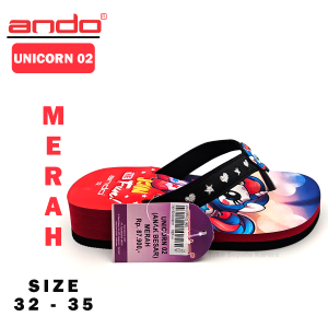 Sandal Jepit Anak Perempuan – ANDO – UNICORN 02 – Size 32-35 – Outdoor – Casual – Fashion Merah