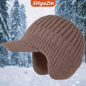 [COD] SHgeZm Mùa đông ấm áp dệt kim Beanie với vành và Tai Flap lông cừu ấm Lót mũ nồi cho nam giới cho đi xe đạp ngoài trời ấm áp hàng ngày đi lại