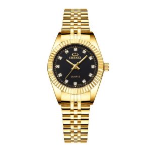 CHENXI 004A Couple Watch Golden Fashion Stainless Steel Lovers Watch Quartz Wrist Watches For Women & Men Analog Wristwatch