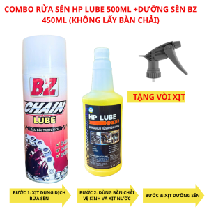 Combo Rửa Sên Dưỡng Sên Vệ Sinh Nhông Sên Dĩa Tại Nhà (Dưỡng Sên BZ+Tẩy Đa Nằng HP Lube 500ml)