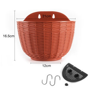 MYM HOME กระถางดอกไม้ติดผนังหวายเทียมทรงครึ่งวงกลม เรซินพลาสติกหนา โต๊ะรีดผ้า แขวนผนัง ตะกร้าแขวนหัวไชเท้าสีเขียว กระถางพลาสติก