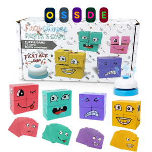 OSSDE 89 PCS Set Wooden Face Changing Magic Cube Game Magic Cube Expressions Matching Puzzle
