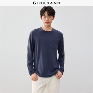 Giordano Men Single pocket long sleeve fleece tee Free Shipping 18026013