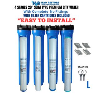 Water Filtration System Top Selling 4 Stages 20" Slim Type City Water Premium Set Up Complete Set of 1 Washable Filter 1 Sediment Filters and 1 Carbon Block 1 Disposable Granulated Carbon Different Variation