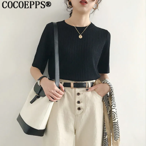 Áo Cánh COCOEPPS Áo Len Cổ Tròn Hàn Quốc Màu Kẹo Gió Đơn Giản Và Dịu Dàng Mới Cho Nữ Áo Sơ Mi Ngắn Tay Phù Hợp Với Mọi Người TT