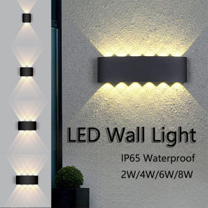 2W/4W/6W/8W IP65 Outdoor Wall Lamps Waterproof Aluminum LED Indoor Bathroom Gate Garden Courtyard Corridor Wall Washer AC85-265V ， WALL LAMP LAMPU DINDING OUTDOOR/INDOOR UPDOWN DECO Black/ Black and Gold 3000K 4/6/8 HEAD