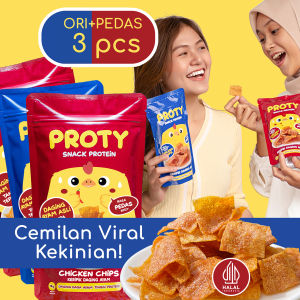 PROTY Chicken Chips Snack Cemilan Viral Kekinian Ori(1 pcs)+Pedas(2 pcs)