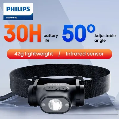 Philips Senter Kepala LED SFL1851 Headlamp Sensor Switch Rechargeable Head Lamp
