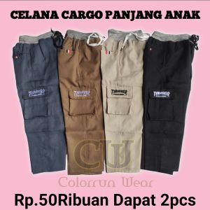 Paket Isi 2pcs Celana Cargo Panjang Anak Usia 6-13 Tahun Kelas 1-6SD