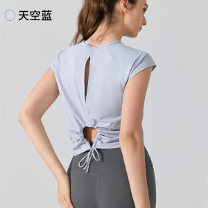 Lulu แขนสั้นหลังสวยงามจากเส้นด้ายดั้งเดิม t คูล เสื้อวิ่งระบายอากาศแบบโปร่งสำหรับผู้หญิง ป้องกันแสงแดด UPF50