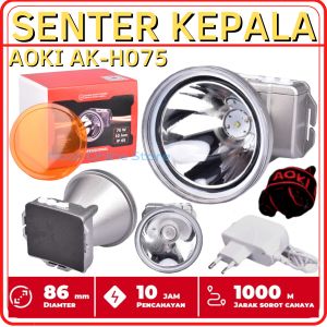 Senter Kepala Led 75W - Senter Kepala Anti Air Jarak Jauh 1000 Meter AOKI AK-H075 75Watt Tahan 10 Jam - Headlamp AOKI AK H075- Dilengkapi Lensa Kuning Anti Kabut Rechargeable Tahan 10 Jam~NOS