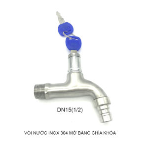 Vòi nước lạnh gắn tường có khóa (mở bằng chìa khóa) DN15 bằng inox 304 dùng làm vòi rửa ngoài nhà