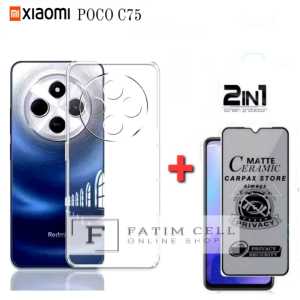 Paket 2in1 Xiaomi Poco C75 Case Clear + Tempered Layar Anti Spy