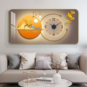 Tranh Đồng Hồ Treo Tường "HƯƠU TUẦN LỘC" Vừa là tranh vừa là Đồng Hồ In UV 5D Cao Cấp Phong Cách Hiện Đại Sang Trọng