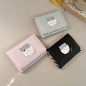 SOTOP การพิมพ์ลาย กระเป๋าสตางค์สั้นหนูแฮมสเตอร์ หนังพียู การ์ตูนลายการ์ตูน กระเป๋าพับได้ แบบพกพาได้ กระเป๋าใส่บัตรธนาคาร ที่ใส่บัตร สาวๆ