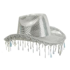 Sparkling Cowboy Hats Raindrop Tassels Mirrored Hat for Bachelorette Party Cowboy Hats Bride Hat for Actor Actress Props