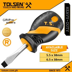Tolsen Slotted Flat Stubby Screwdriver (5.5 | 6.5 x 38mm) GriPro Series
