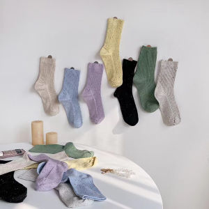 I Shoes Stores ถุงเท้า ข้อกลาง สีพื้น สีสันสดใส พร้อมส่งจากไทย