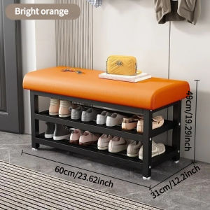 SG Stock 3 Tier Shoe Bench with Cushioned Seat | Heavy Duty Metal Frame Shoe Rack | Faux Leather Padded Entryway Storage