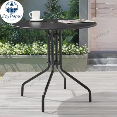 EZYD Black Round Steel Table Dining Bistro Balcony Table Modern Outdoor Indoor Showroom Meja Bulat Besi