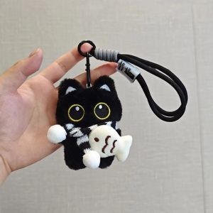 PLNBFG Bib Móc khóa thú nhồi bông mèo đen Thú vị Cá Móc khóa thú nhồi bông hình mèo Dễ thương Đen Trắng Màu Sắc Dây Treo Túi Dành cho các cặp đôi