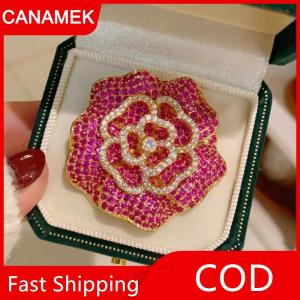 【CANAMEK】 Retro micro-dát Rhinestone Rose Red Camellia trâm cài cho phụ nữ quần áo áo trang sức accessries Quà Tặng