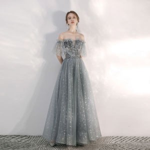 Formal Evening Dress For Women Grey Bridal Wedding Womens Sequins Silver Dinner Long debut gown