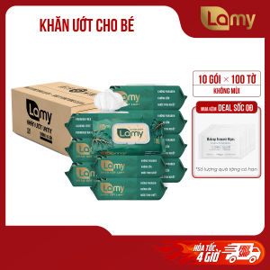 [LAMY OFFICIAL]_Thùng 10 gói khăn ướt Lamy không cồn không parabens cao cấp dành cho em bé gói 100 tờ