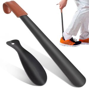 WEHUAN Long Handle Shoe Horn Stainless Steel Leather Strap Leather Shoe Horn Set Portable 42cm Long Shoe Lifter Shoes Accessories