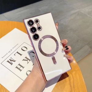 For Samsung Galaxy S22 S23 S24 Ultra Plus Electroplated Transparent with Lens Film Protect The Camera Wireless Charge Phone Case