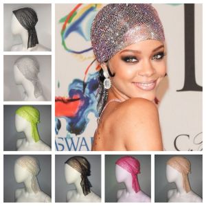 RGFV Turban Rhinestone Bandana Vintage Crystal Aurora Borealis Hair Band Trendy Luxury Fishnet Headscarf