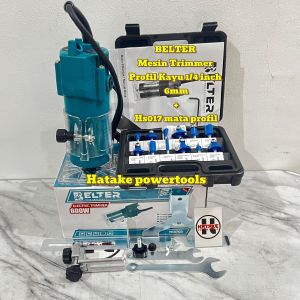 1 Set BELTER Mesin Trimmer Profil Kayu 1/4 inch 6mm + Set Mata Profil Kayu 1/4" Router Bit Set 12pcs