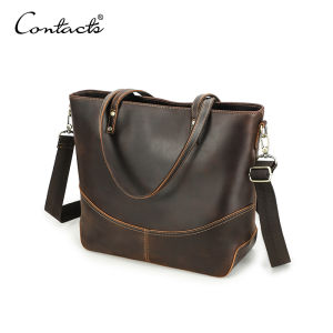 CONTACTS Genuine Leather Tote Bags for Women Men Briefcase Shoulder Messenger Laptop Bags Lady Office Female Bags Handbags for 14.2 MacBook Pro