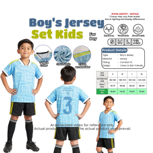 Boy’s Jersey Set Kids | V-Neck Collar | Cool Fabric Breathable & Washable | Size S–XL