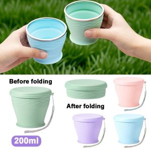 INVADER 200ml Foldable Silicone Cup With Lid Silicone Drinking Mug Practical Water Cups Collapsible Retractable Cup Outdoor Travel