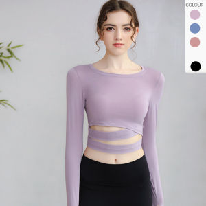 【CAMPOUT】 Womens Long Sleeve Crop Top for Fitness and Sports Activities