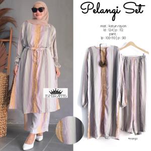 PROMO COD Pelangi Setelan Tunik Panjang Jumbo Motif Garis Bawahan Celana Kulot_Ti Amo